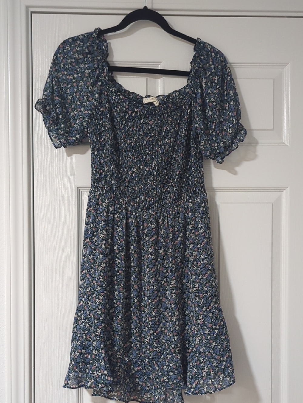 Promesa Blue Floral Smocked Puff-Sleeve Dress